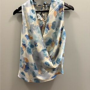 Blue Floral Wrap Blouse